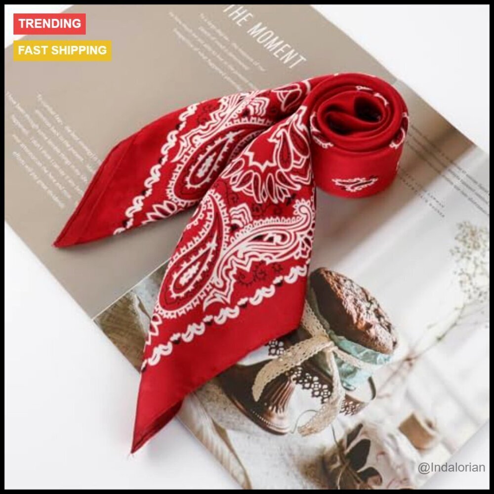 Silk Feeling Square Scarf Classic Paisley Western Bandana Necktie Accessory - Picture 6 of 7